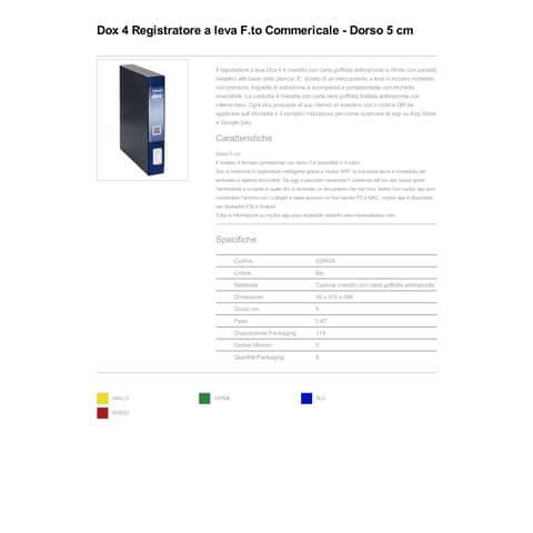 Registratore a leva DOX4 Commerciale 28,5x31,5 cm - dorso 5 cm blu - D26404